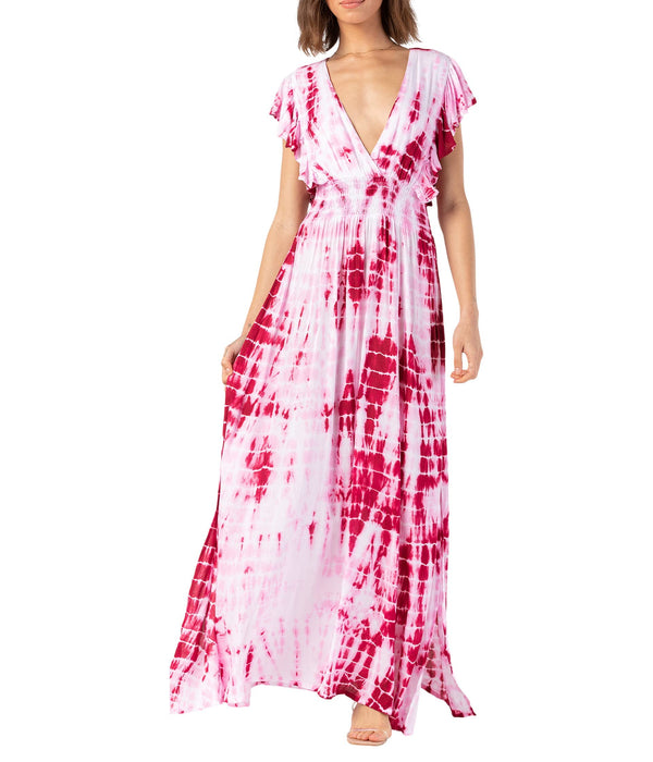 Tiare Hawaii Dahlia Maxi Dress Pink Maroon Leo MD/LG