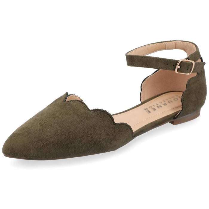 Journee Collection Women's Lana Scalloped Edge Ankle Strap Flats