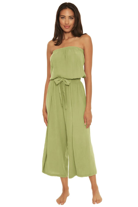 BECCA by Rebecca Virtue Ponza Crinkled Rayon Jumpsuit Cover-Up Sage LG