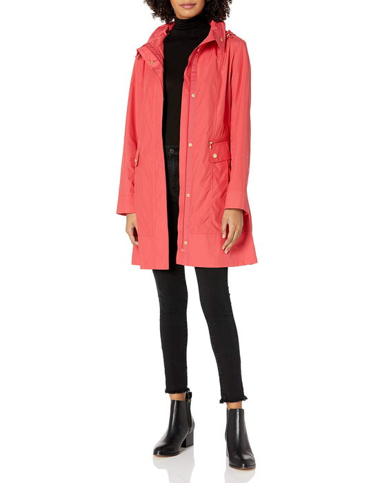 Cole Haan Women's Packable Hooded Rain Jacket with Bow