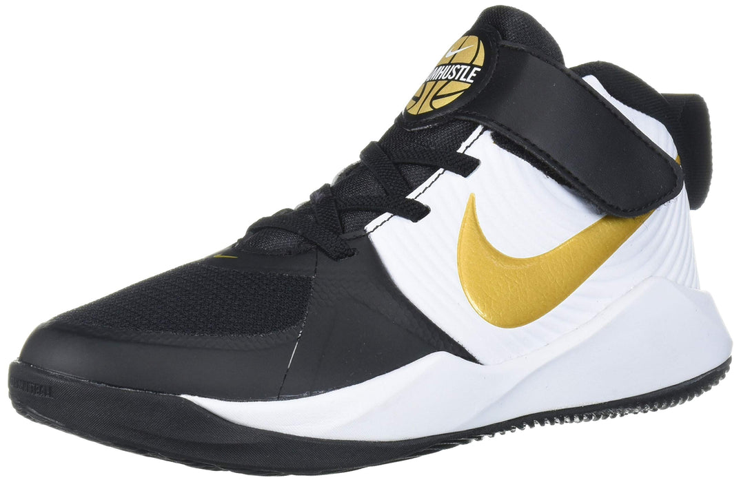 Nike Unisex-Kid's Team Hustle D 9 Pre School Basketball Shoe, Black/Metallic Gold-White, 12C Regular US Little Kid