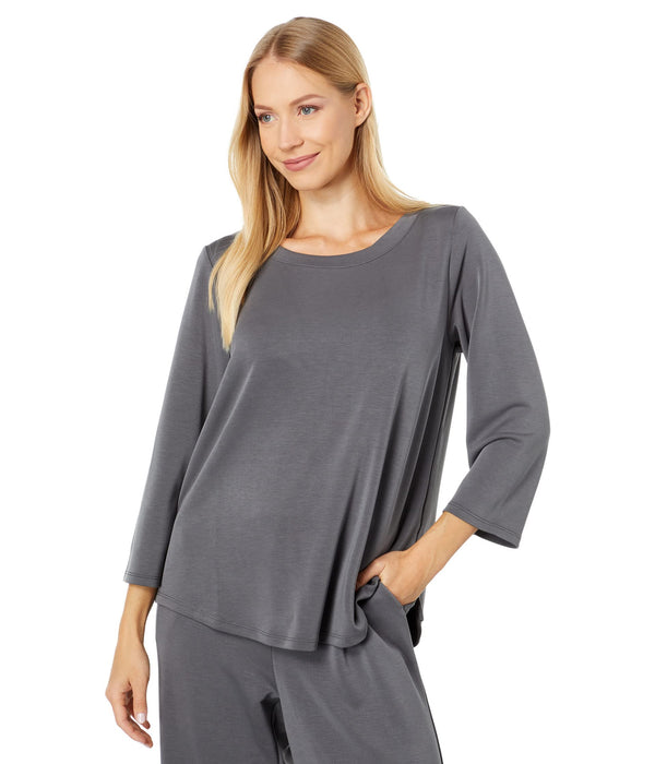 Mod-o-doc Travel Cupro Blend 3/4 Sleeve Shirttail Tunic Dark Grey XS (US 0-2)