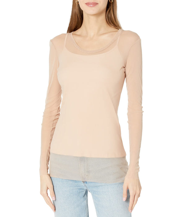 Only Hearts Tulle Long Sleeve Crew Neck Chai LG-XL