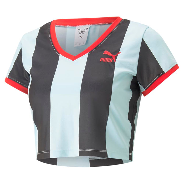 PUMA PUMA X Dua Lipa Striped Slim Tee Blue Glow/Puma Black LG