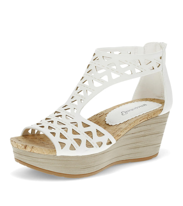 BareTraps Women's Miriam Wedge Sandals, White, 8