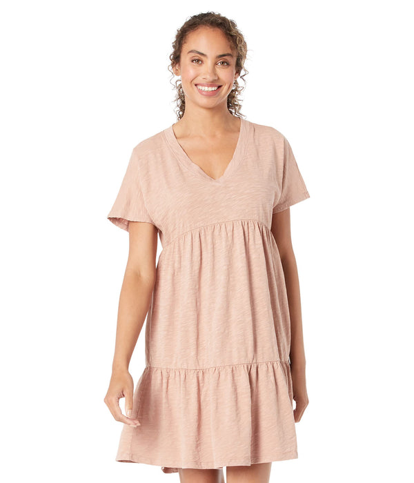 Mod-o-doc Slub Jersey Short Dolman Shirred Dress Whisper Clay MD (US 8-10)