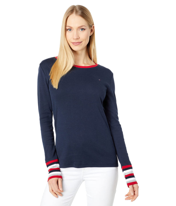 Tommy Hilfiger Long Sleeve Stripe Cuff Top Sky Capt SM (US 4-6)