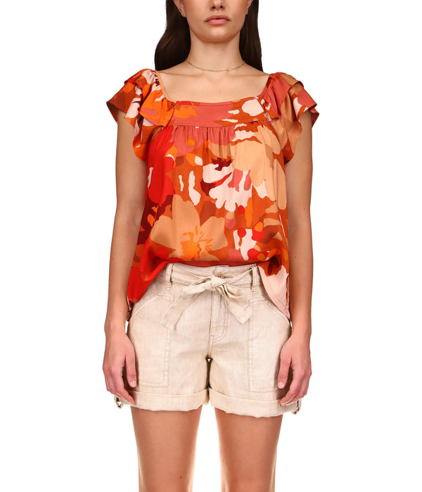 Sanctuary Soft Ruffle Crepe Top Sundrenched SM (US 4-6)