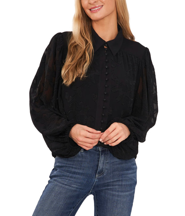 CeCe 3/4 Sleeve Blouse with Wide Collar Rich Black XS
