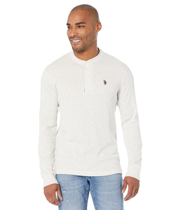 U.S. POLO ASSN. Long Sleeve Henley Thermal Shirt Oatmeal Heather 2XL