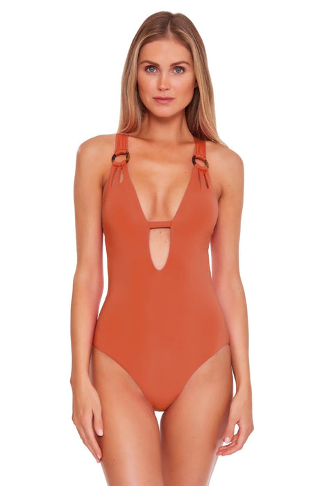BECCA by Rebecca Virtue Color Code Skylar Plunge One-Piece Ginger SM