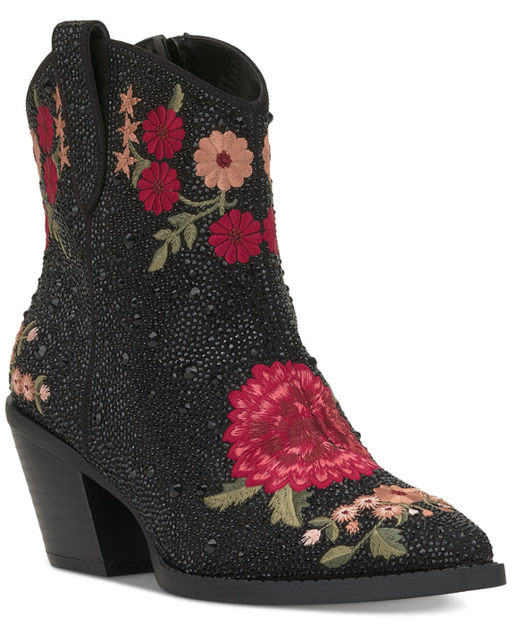 I.n.c. International Concepts Women's Jersey Embellished Cowboy Booties, Created for Macy's - Black Flower