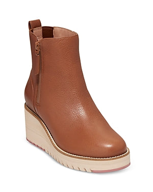 Cole Haan Women's Zerogrand City Wedge Side Zip Boot Ankle, British Tan/Ivory Waterproof, 9.5