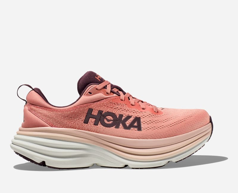 Hoka Men's Bondi 8 Road Running Shoes,Earthenware/Pink Clay 9.5