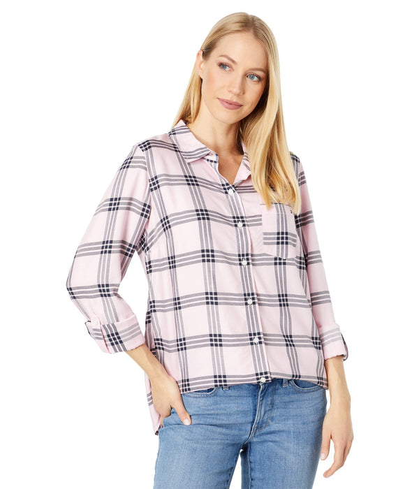 Tommy Hilfiger Parkway Plaid Roll Tab Blouse Ballerina Pink Multi SM (US 4-6)