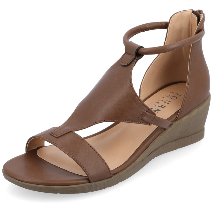 Journee Womens Trayle Back Heel Zip Wedge Sandals Brown