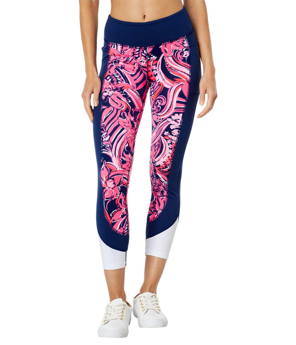 Lilly Pulitzer Mid-Rise Midi Leggings Low Tide Navy Flirty Fins And Feathers XS