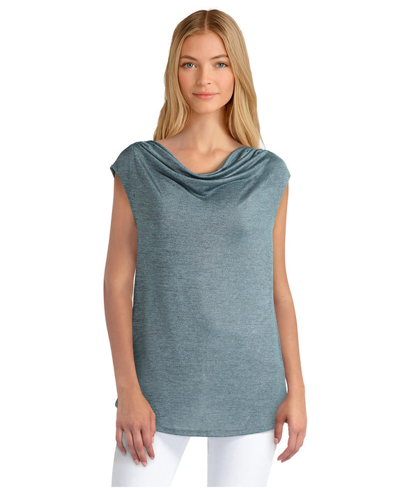 H Halston Sleeveless Drape Neck Knit Pullover Marine Blue MD