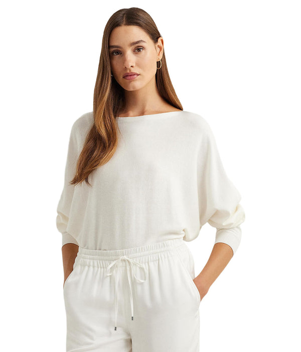 LAUREN Ralph Lauren Cotton-Blend Dolman-Sleeve Sweater White LG