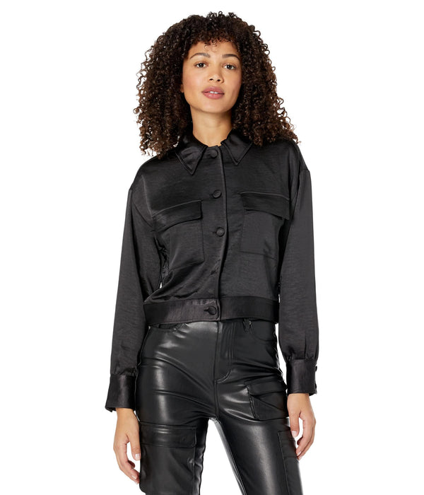 BCBG Satin Button-Down Jacket Black MD (US 6-8)