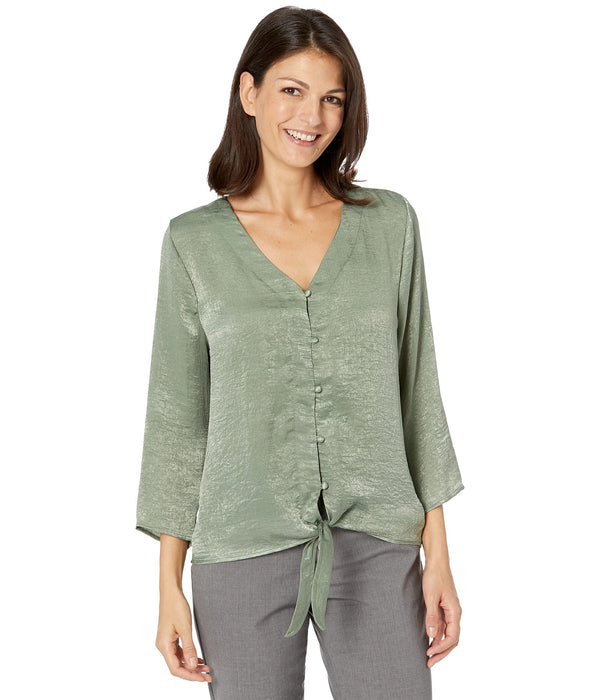 Bobeau Lucille 3/4 Sleeve Tie Front Olive SM