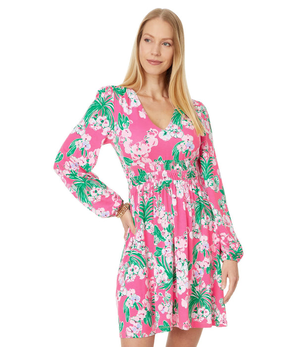 Lilly Pulitzer Womens Calla Long Sleeve V-Neck Dress Roxie Pink Worth A Look XS