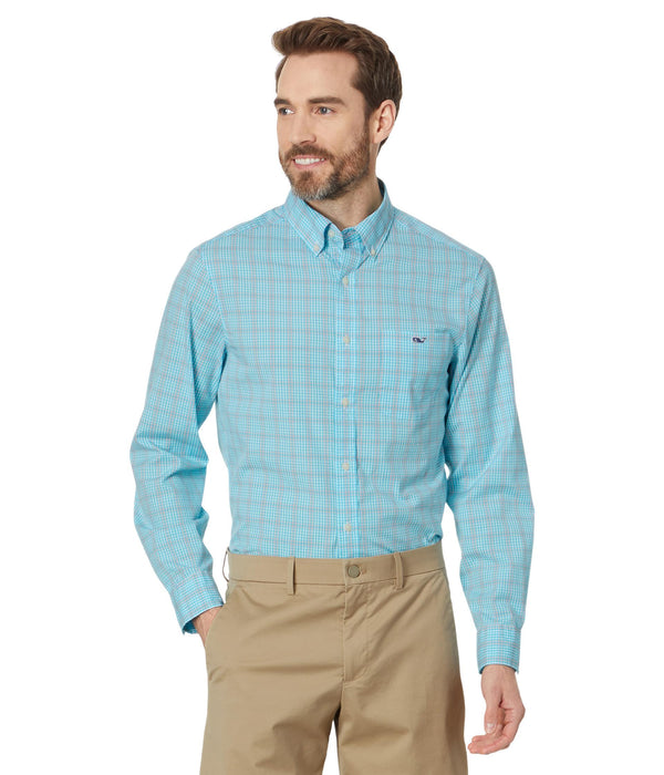 Vineyard Vines Check Stretch Poplin Mist Blue Plaid SM