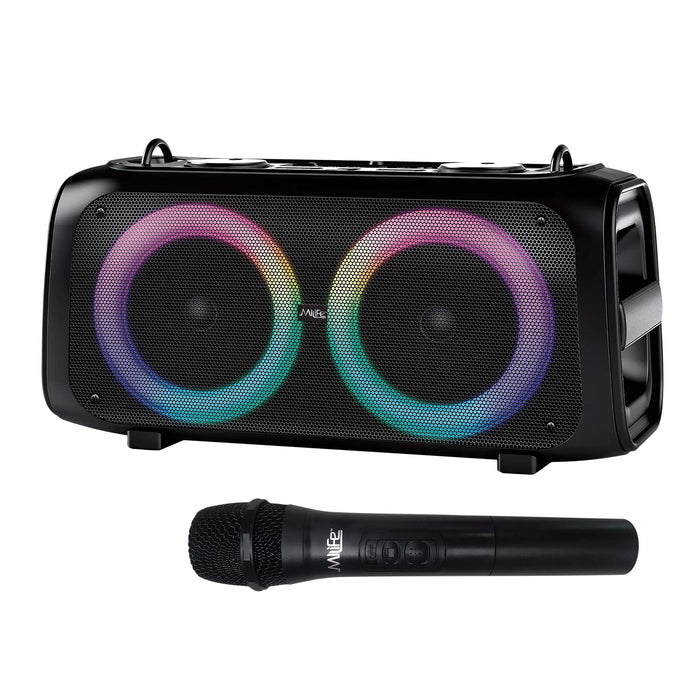 MiLife Portable Bluetooth Loudspeaker, Great for Tailgating, with Multi Color LED Lights Includes Wireless Karaoke Microphone, FM Radio, Black