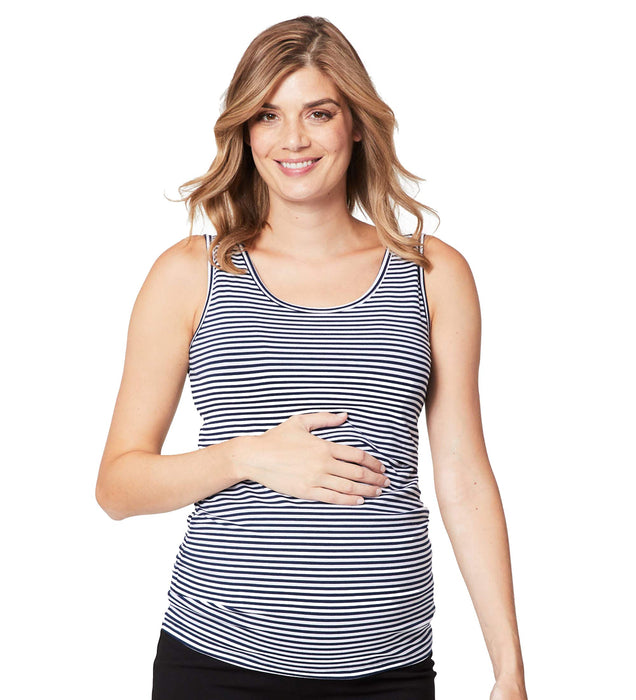 Cake Maternity Maternity Pull-Up Nursing Tank Top Navy White LG (US 10)