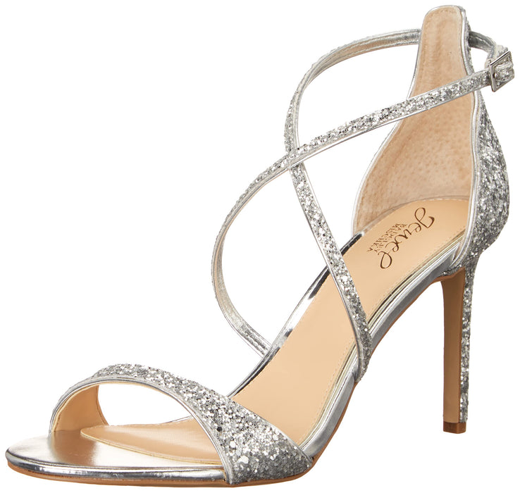 Jewel Badgley Mischka Women's Dimitra Heeled Sandals, Silver Glitter, 8.5