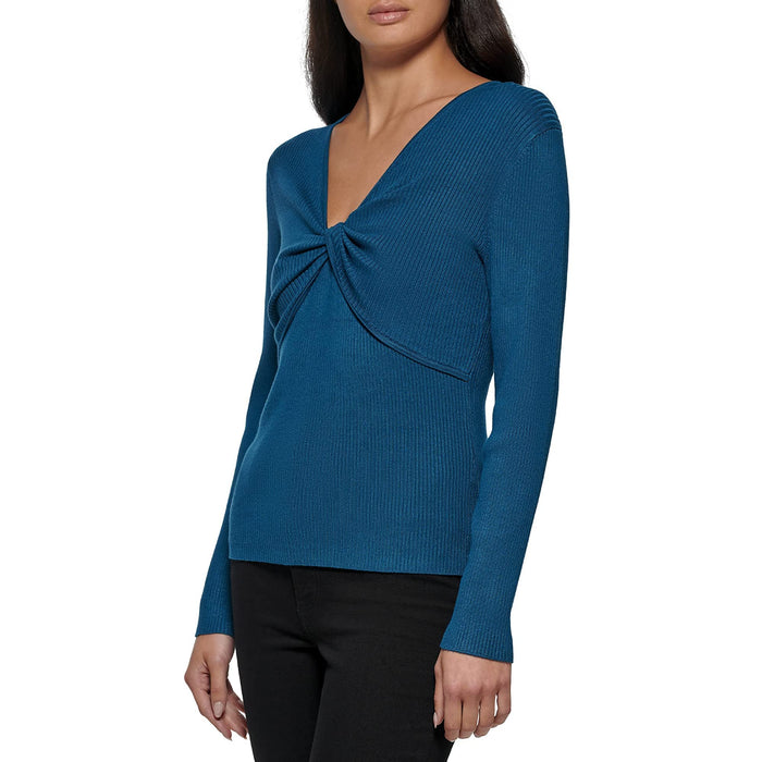 Calvin Klein Long Sleeve V-Neck with Twist Detail Cypress LG (US 12)