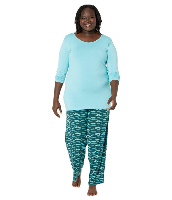 Kickee Pants Long Sleeve Loosey Goosey Tee & Pants PJ Set Pine Moustaches MD