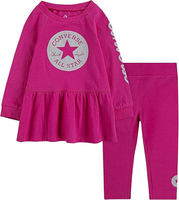 Converse Baby Girls Peplum T-Shirt and Leggings Set (Infant) Mod Pink 12 Months