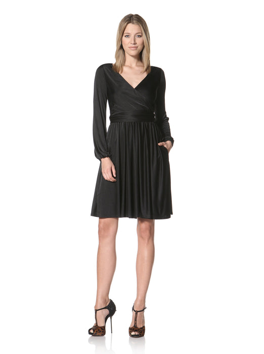 Halston Cross Over Dress With Sash Black SM