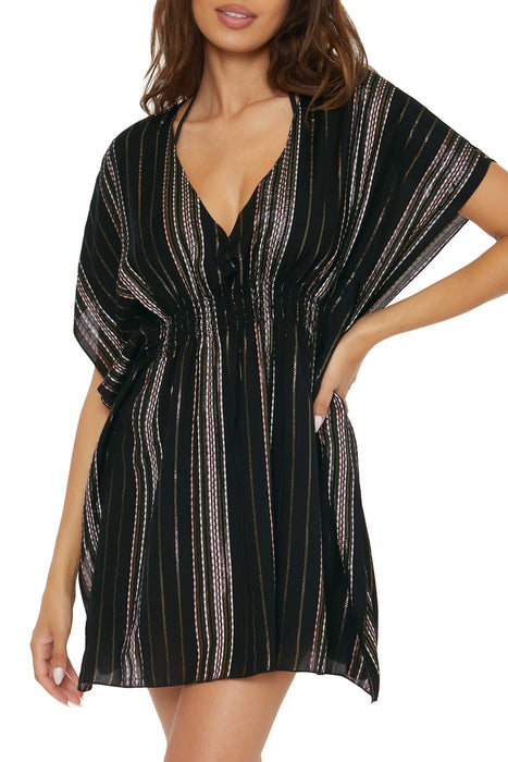 BECCA Radiance Metallic Stripe Tunic Black MD/LG