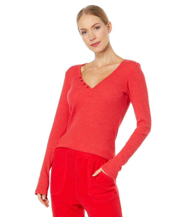 SUNDRY Henley Long Sleeve Cherry MD