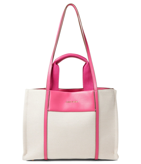 Anne Klein Medium Color-Blocked Canvas Tote Fuchsia One Size