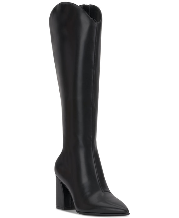 INC Women's Jovie Pointed-Toe Knee High Boots, Black Smooth, 5.5