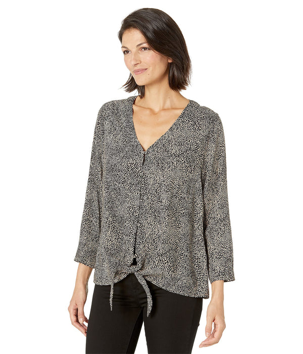 Bobeau Lucille 3/4 Sleeve Tie Front Taupe/Black SM