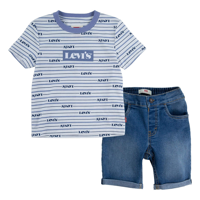 Levis Baby Boys Short Sleeve Denim Shorts Set (Toddler) Colony Blue 3T Toddler
