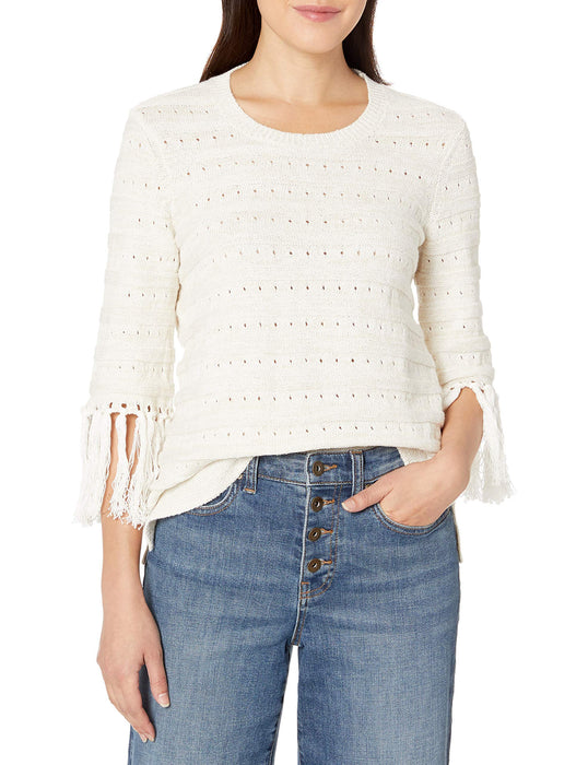 NIC+ZOE Fringe Cuff Top Cream 2XL (US 20-22)