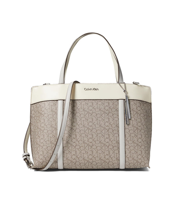 Calvin Klein Gillian Satchel Mini Textured Almond/Taupe/Dove/White One Size