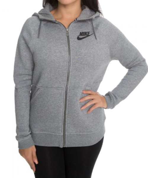 Nike Womens' Sportswear Rally Fleece Zip Hoodie, Grey/Black, XL