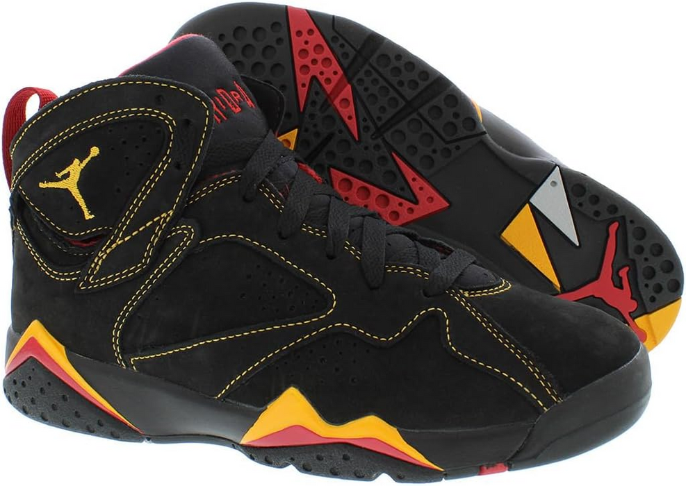 Jordan Boy's Air 7 Retro BG, Black/Citrus/Varsity Red, 5 Big Kid