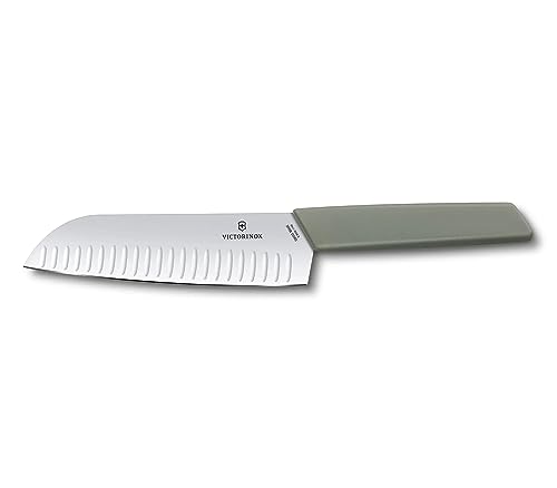 "Victorinox Swiss Modern 6.7-Inch Santoku Knife, Fluted Design, Olive Handle"