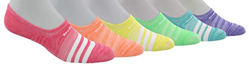 adidas Girl's Superlite 6-Pack Super No Show, Pink/Orange/Yellow, Medium