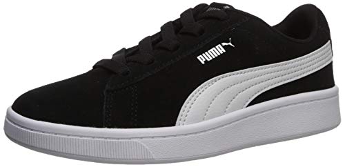 PUMA Unisex-Child Vikky 2 Suede Slip On Sneaker Black White Silver, 5 Toddler