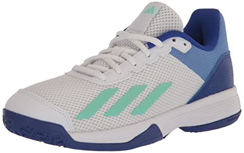 adidas Courtflash Tennis Shoe, White/Pulse Mint/Lucid Blue, 11 US Little Kid