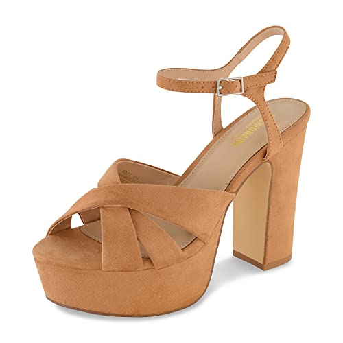 CUSHIONAIRE Women's Foxy Platform Dress Sandal, Tan Micro Suede 7