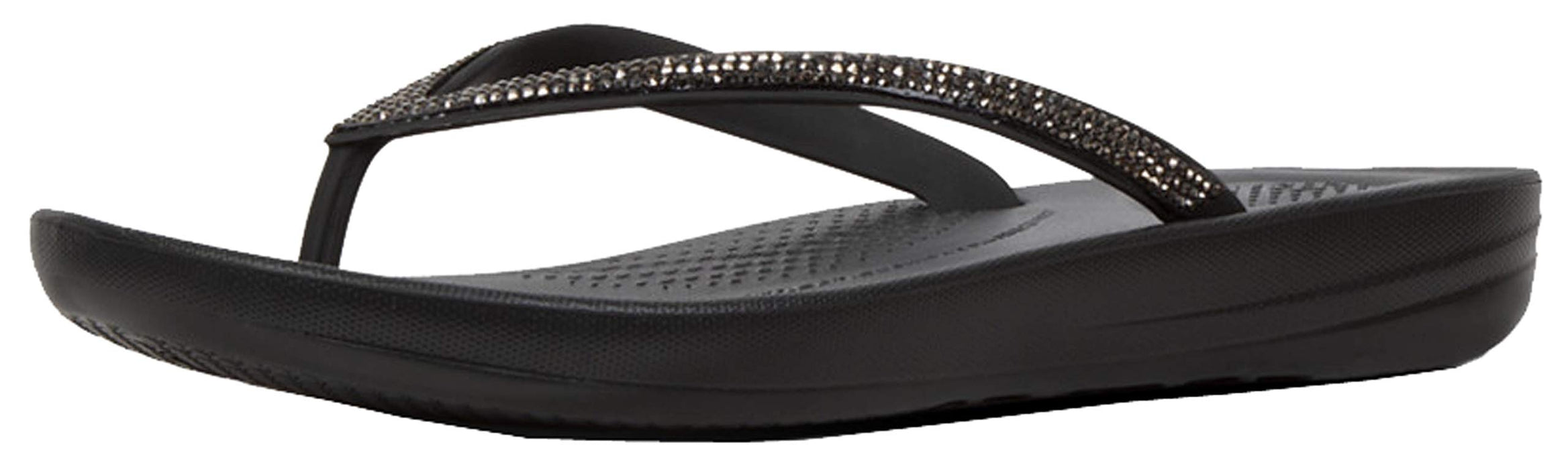 FitFlop Womens Iqushion Sparkle Flip Flop, Black, 7 US